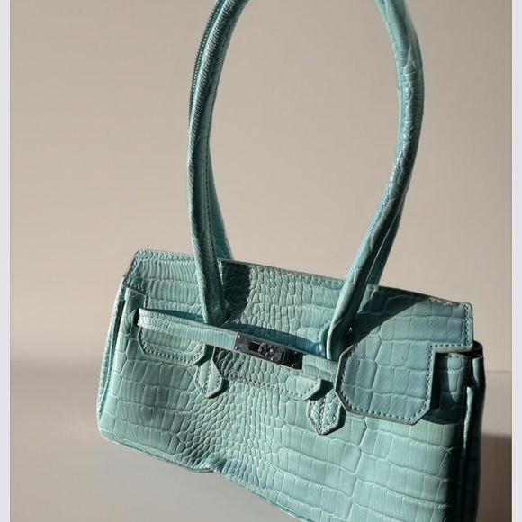 Akira Teal Crocodile-Embossed Handbag - Picture 3 of 4